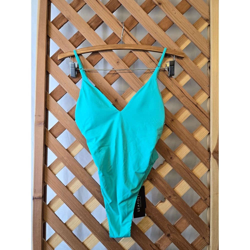 Seafolly S.Collective V Neck One Piece Swimsuit Women 6 Aquatic Blue 11071-942